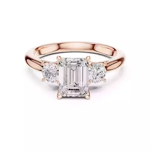 Three Stone Emerald Round Diamond Wedding Ring 3DM STL Video