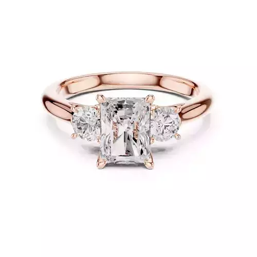 Three Stone Radiant and Round Diamond Wedding Ring 3DM STL Video