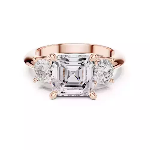 Three Stone Asscher and Round Diamond Wedding Ring 3DM STL Video