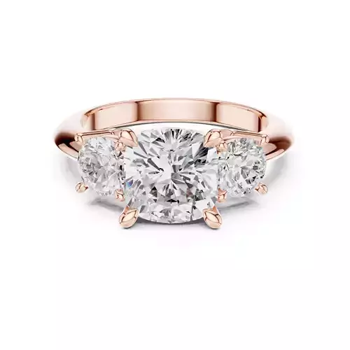 Three Stone Cushion Round Diamond Wedding Ring 3DM STL Video