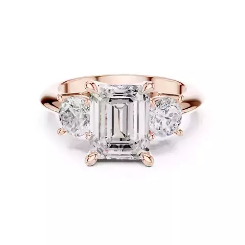 Three Stone Emerald and Round Cut Engagement Ring 3DM STL Video