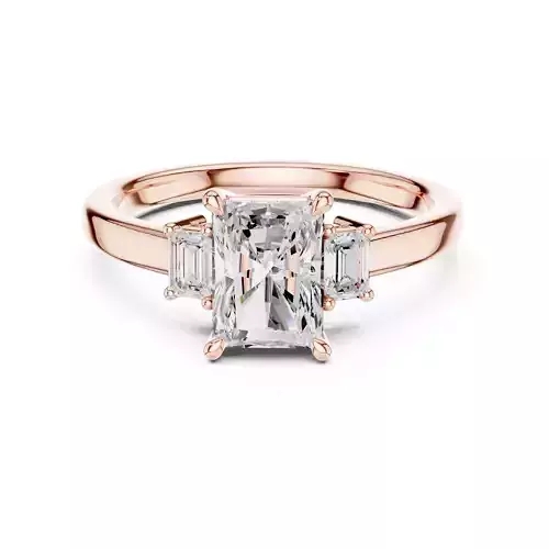 Three Stone Radiant and Emerald Cut Wedding Ring 3DM STL Video