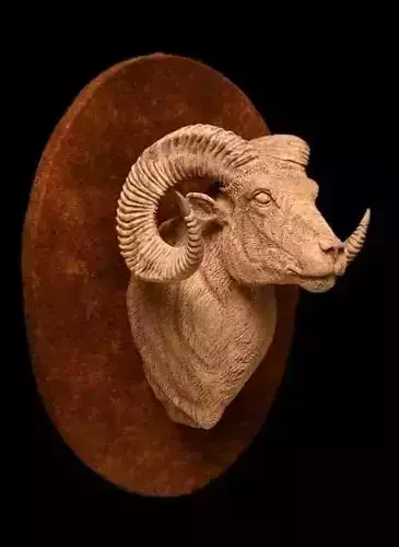 Antique Ram Head Mount Textured Stone Sculpture Low-poly 3D model