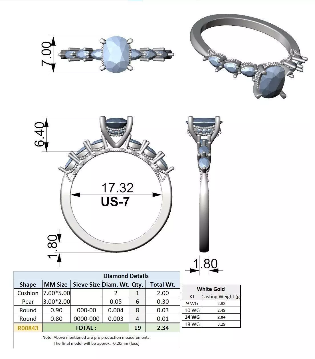 Cushion Cut Hidden Halo Diamond Side Pear Cut Ring 3DM STL Video 3D print model_15
