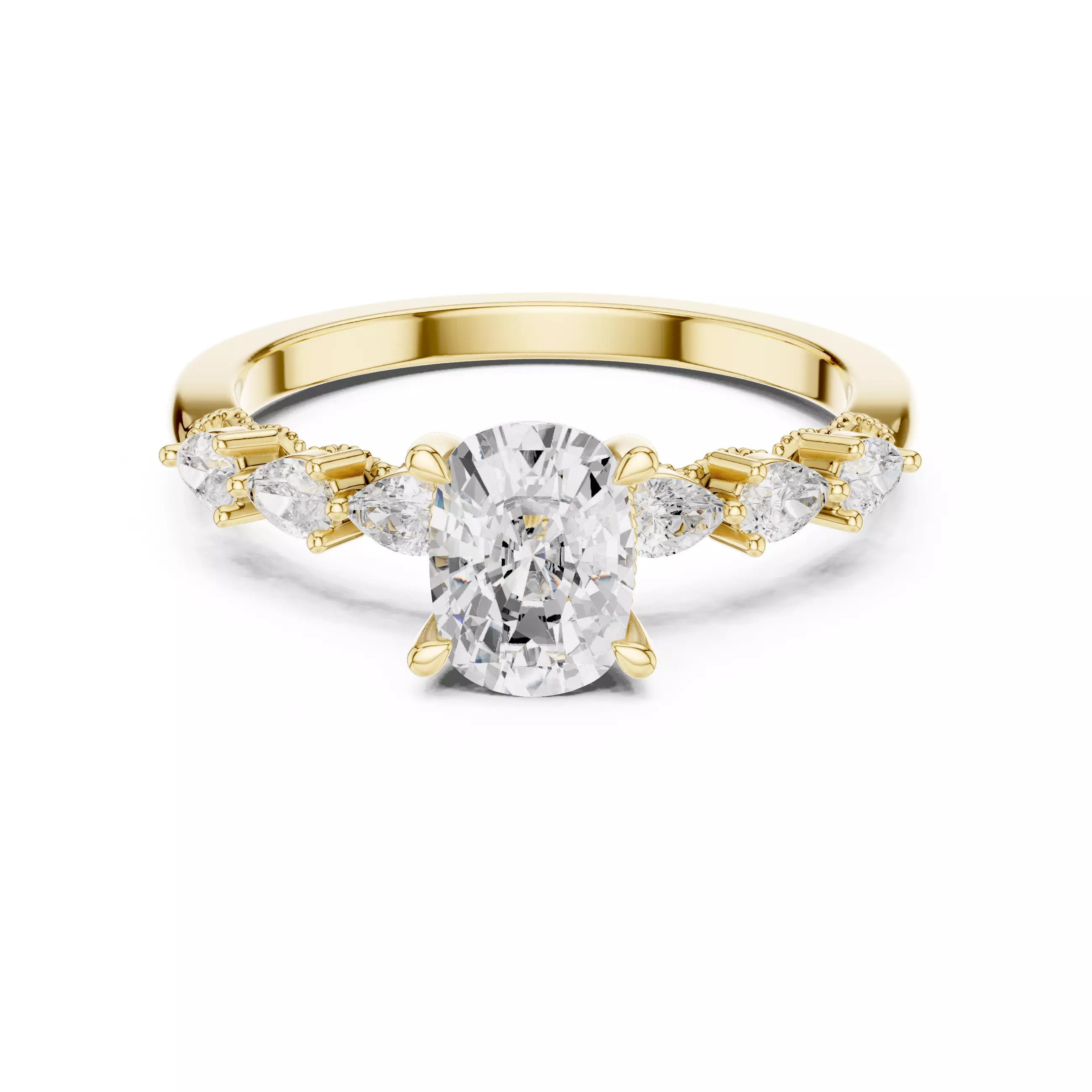 Cushion Cut Hidden Halo Diamond Side Pear Cut Ring 3DM STL Video 3D print model_1