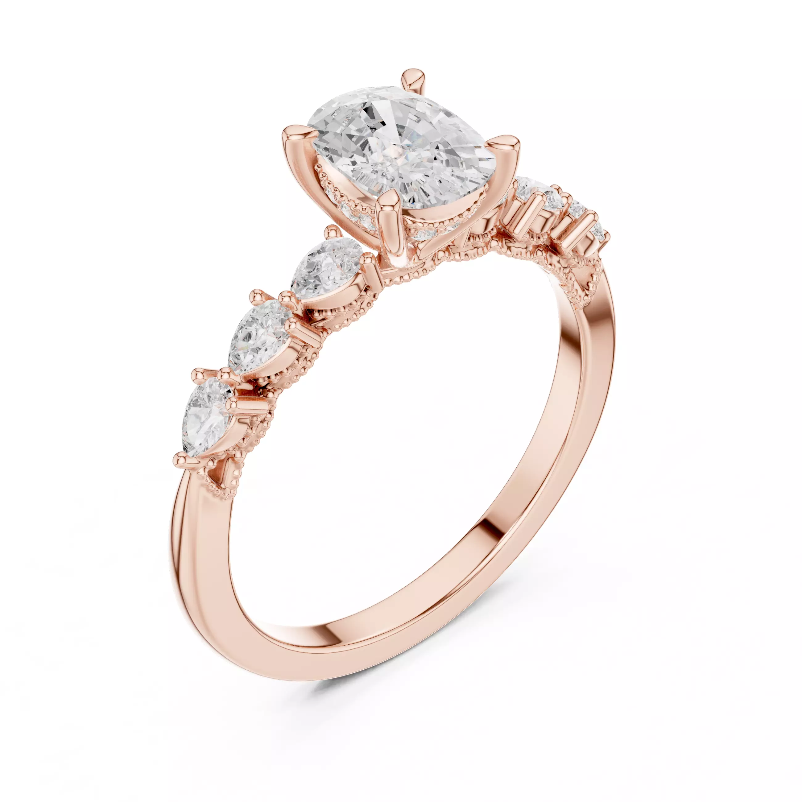 Cushion Cut Hidden Halo Diamond Side Pear Cut Ring 3DM STL Video 3D print model_4