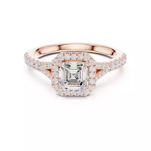 Split Shank Asscher Cut Halo Diamond Wedding Ring 3DM STL Video