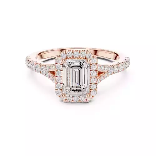 Split Shank Emerald Cut Halo Diamond Wedding Ring 3DM STL Video