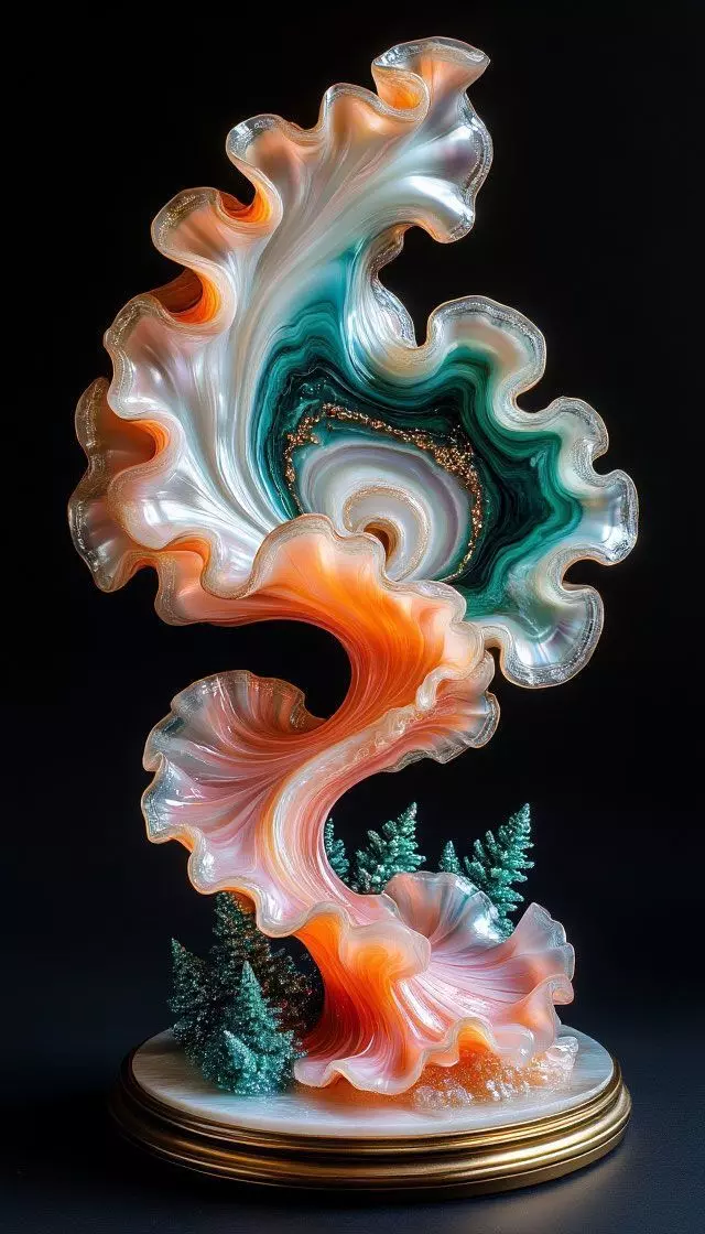 Celestial Whirlpool Abstract Glass Sculpture Ethereal Gradients Low-poly 3D model_0