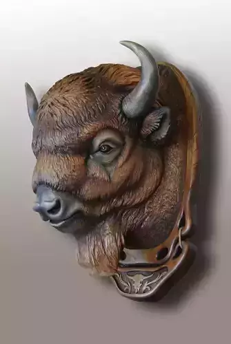 Majestic Buffalo Head Mount Realistic Wildlife Sculpture