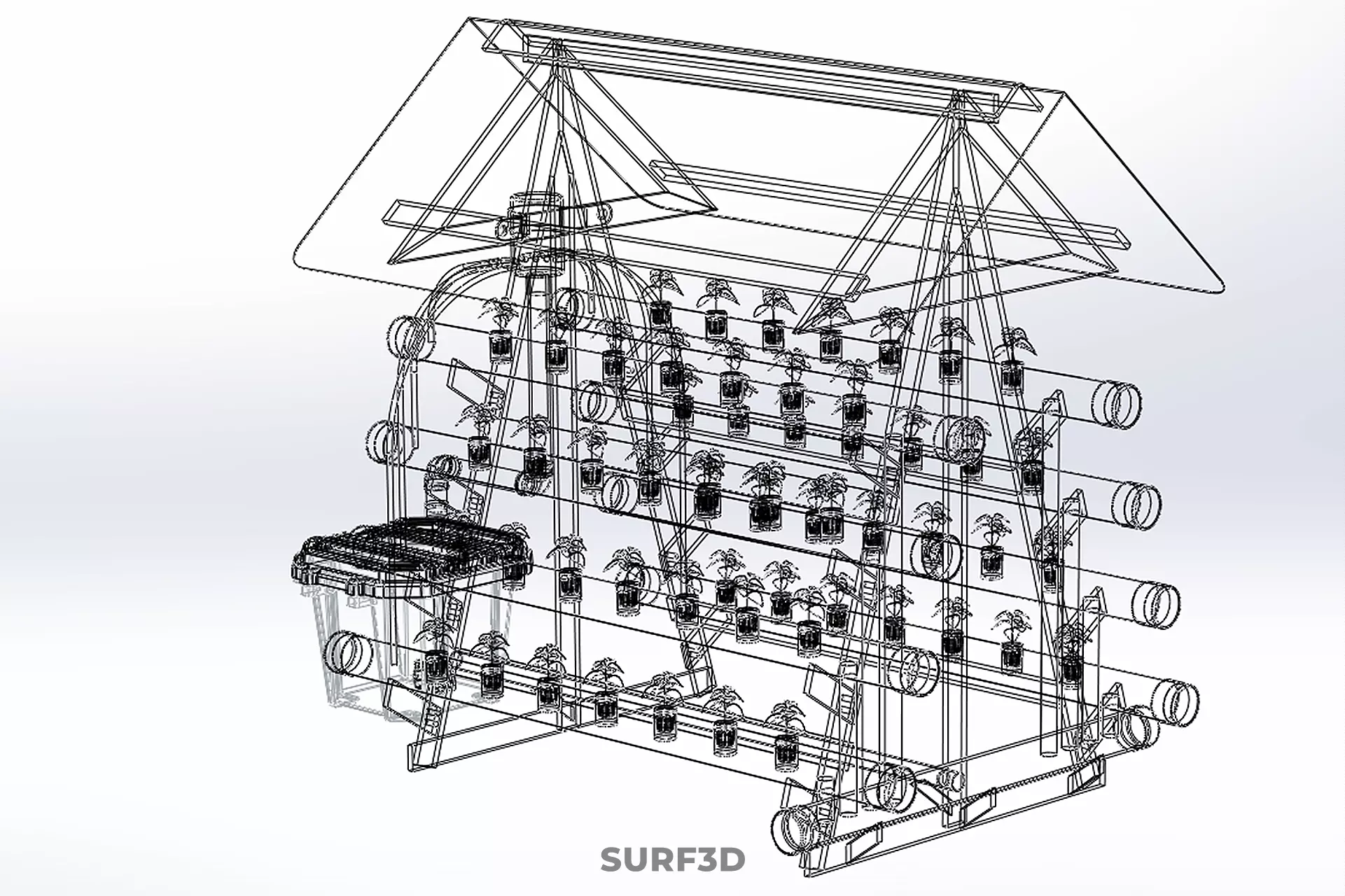 VERTICAL HYDROPONIC SOILLESS POT PLANT GROW WATER TANK RESERVOIR 3D model_35