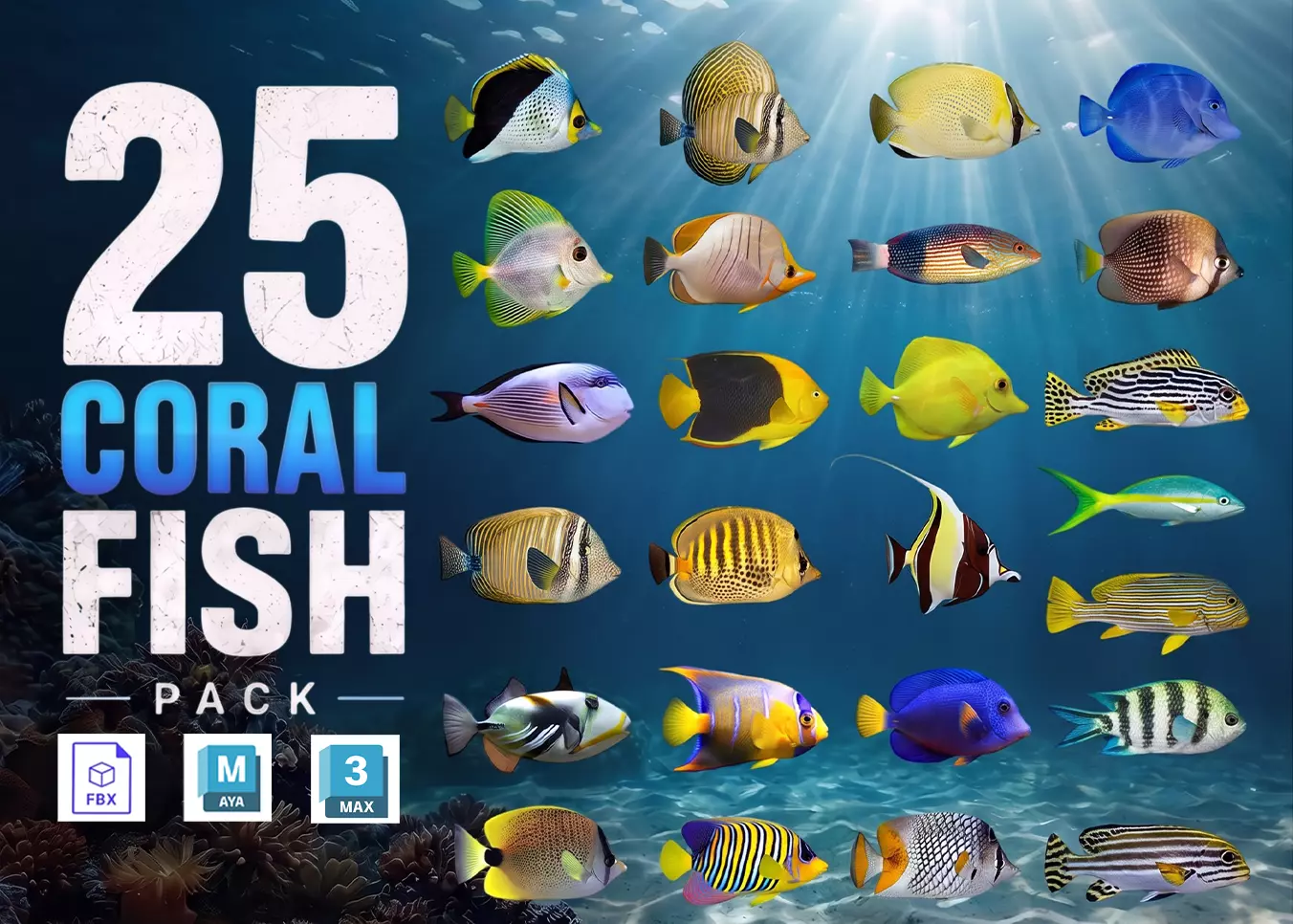 Coral Reef Fish Collection Animated - Game Ready pack 2 Low-poly 3D model