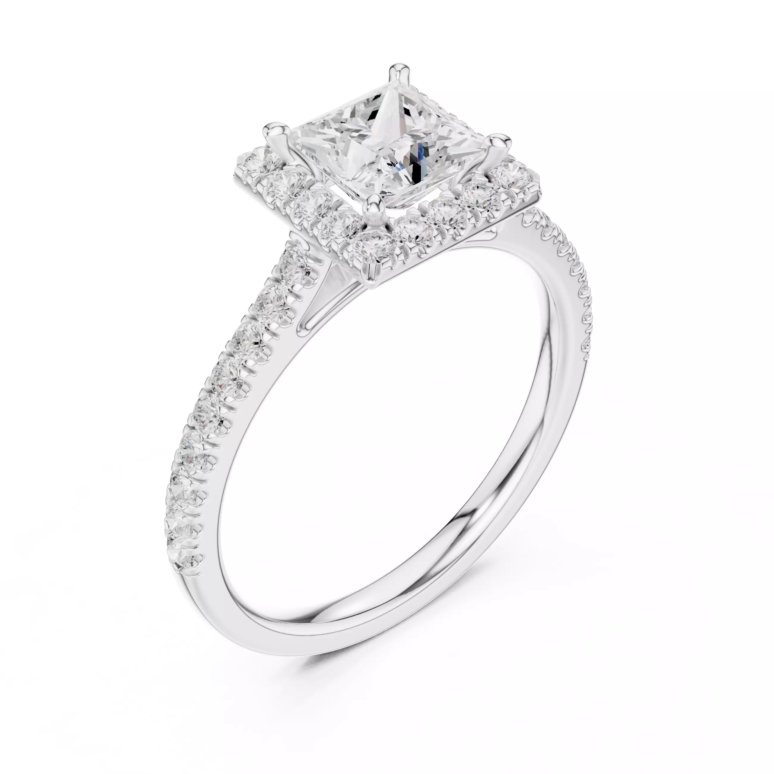 1CT Princess Cut Halo Diamond Engagement Ring 3DM STL Video 3D print model_10