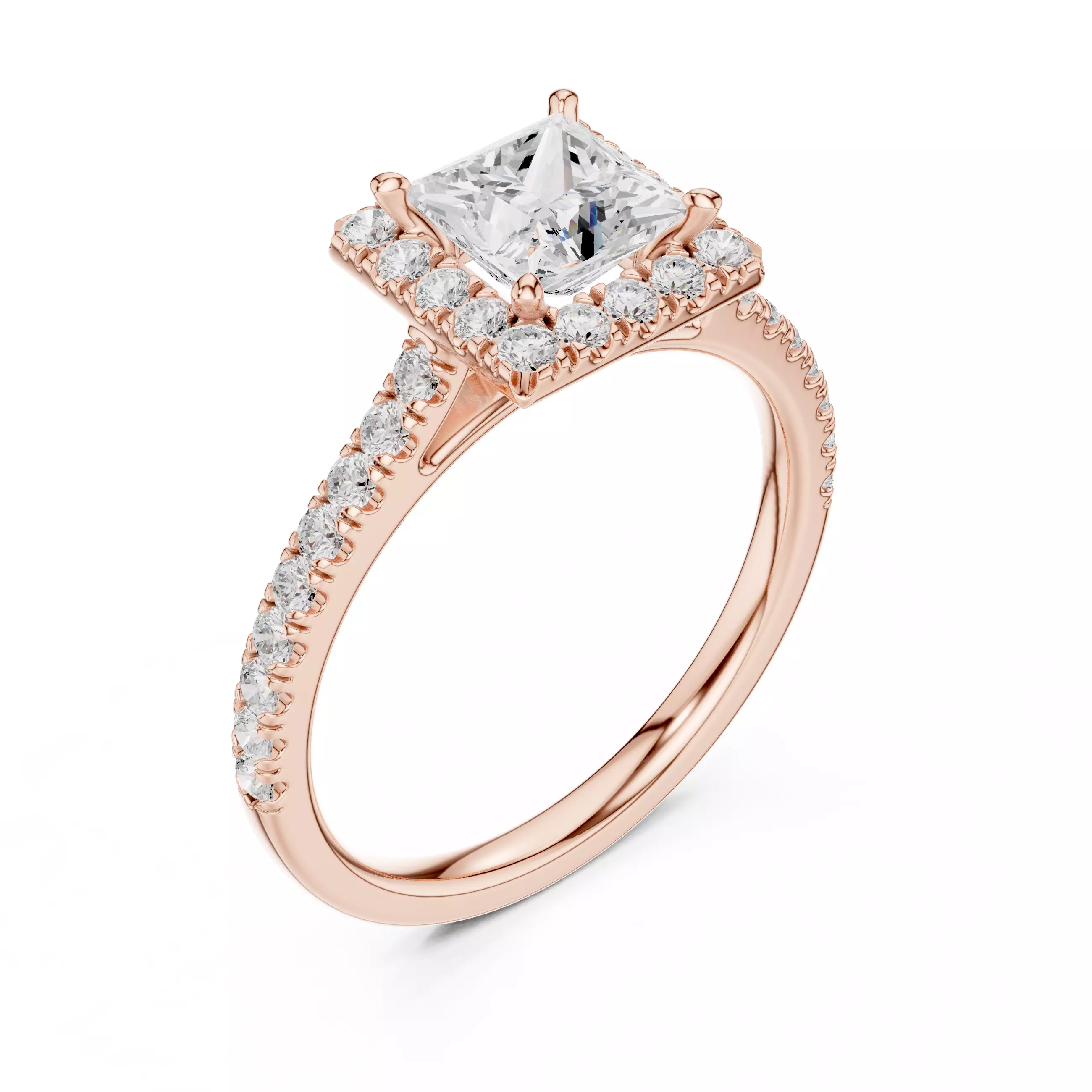 1CT Princess Cut Halo Diamond Engagement Ring 3DM STL Video 3D print model_4