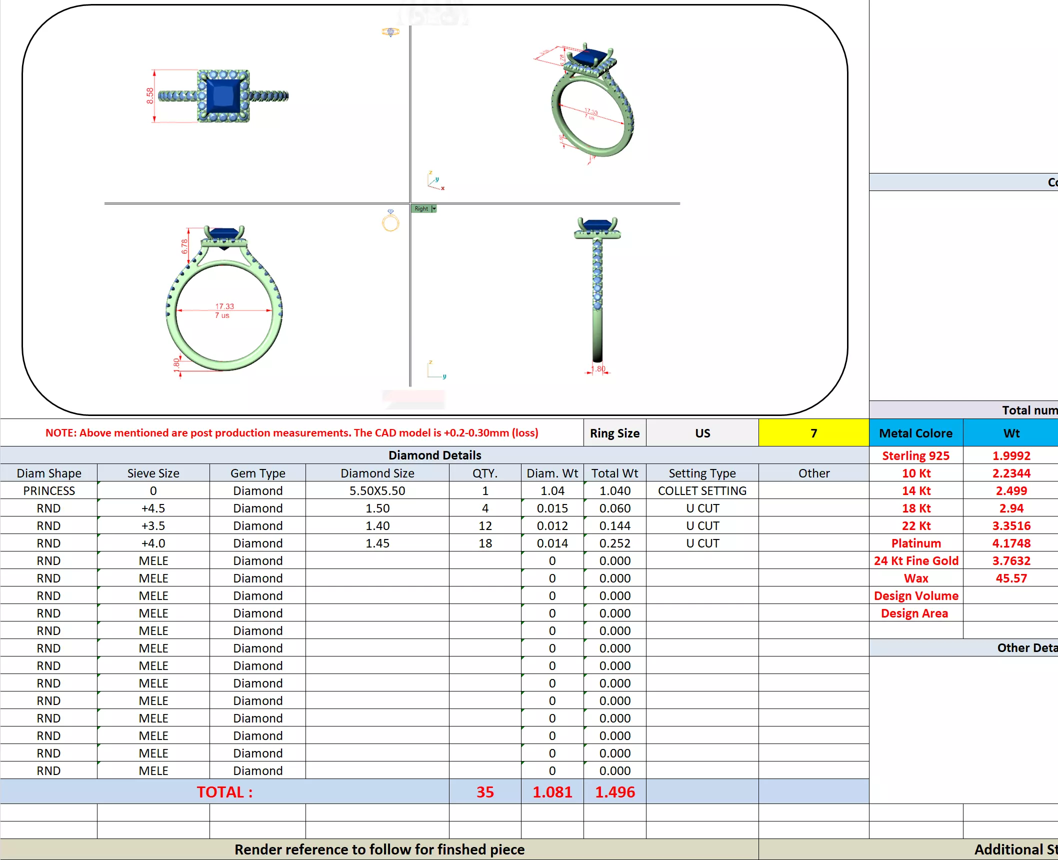 1CT Princess Cut Halo Diamond Engagement Ring 3DM STL Video 3D print model_16