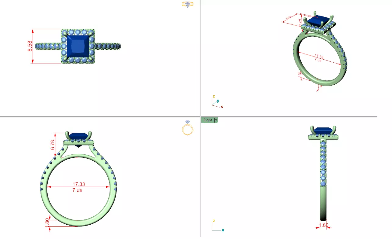 1CT Princess Cut Halo Diamond Engagement Ring 3DM STL Video 3D print model_15
