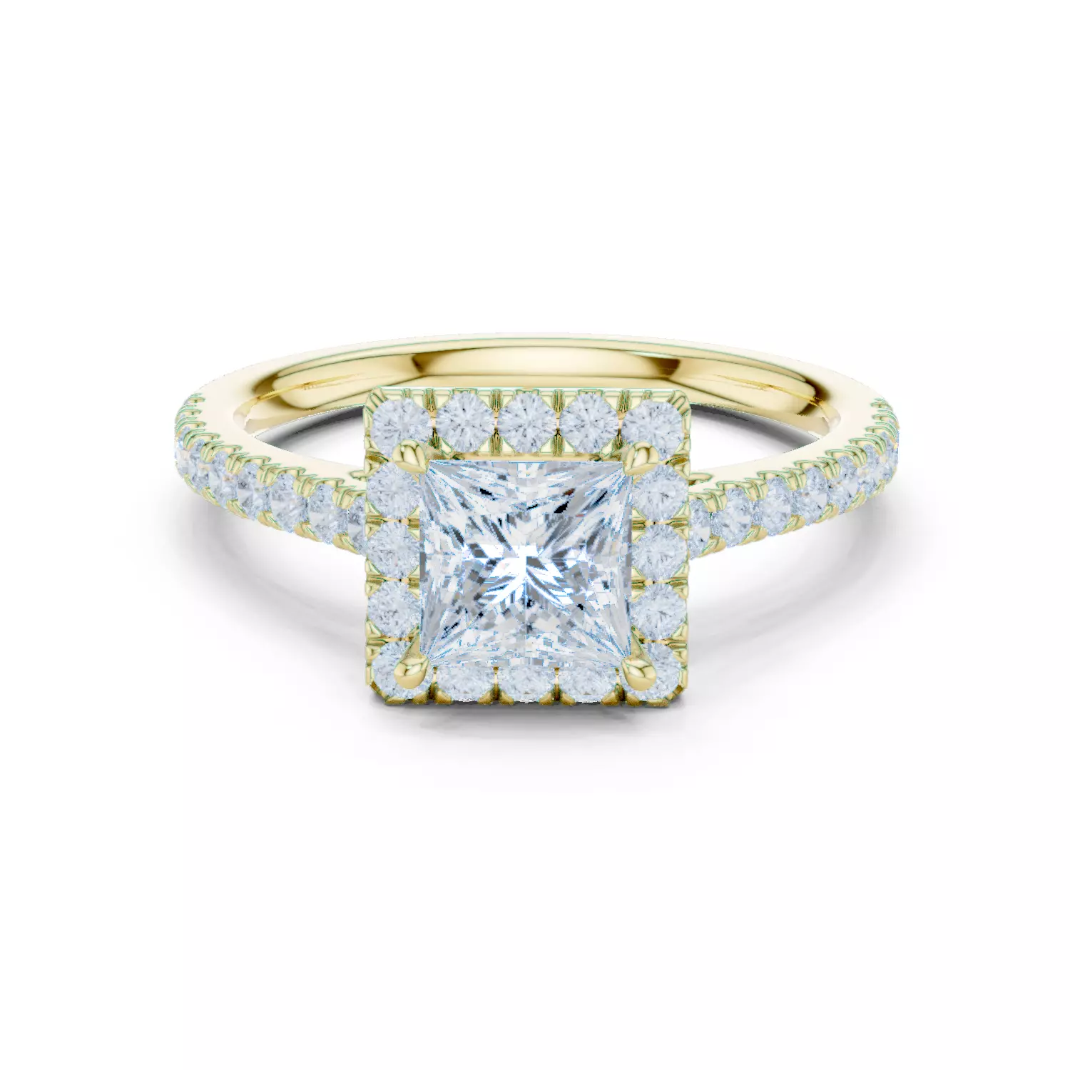 1CT Princess Cut Halo Diamond Engagement Ring 3DM STL Video 3D print model_13