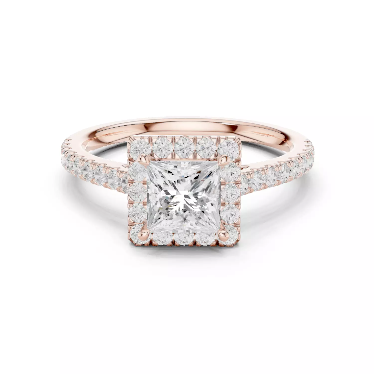 1CT Princess Cut Halo Diamond Engagement Ring 3DM STL Video 3D print model_12