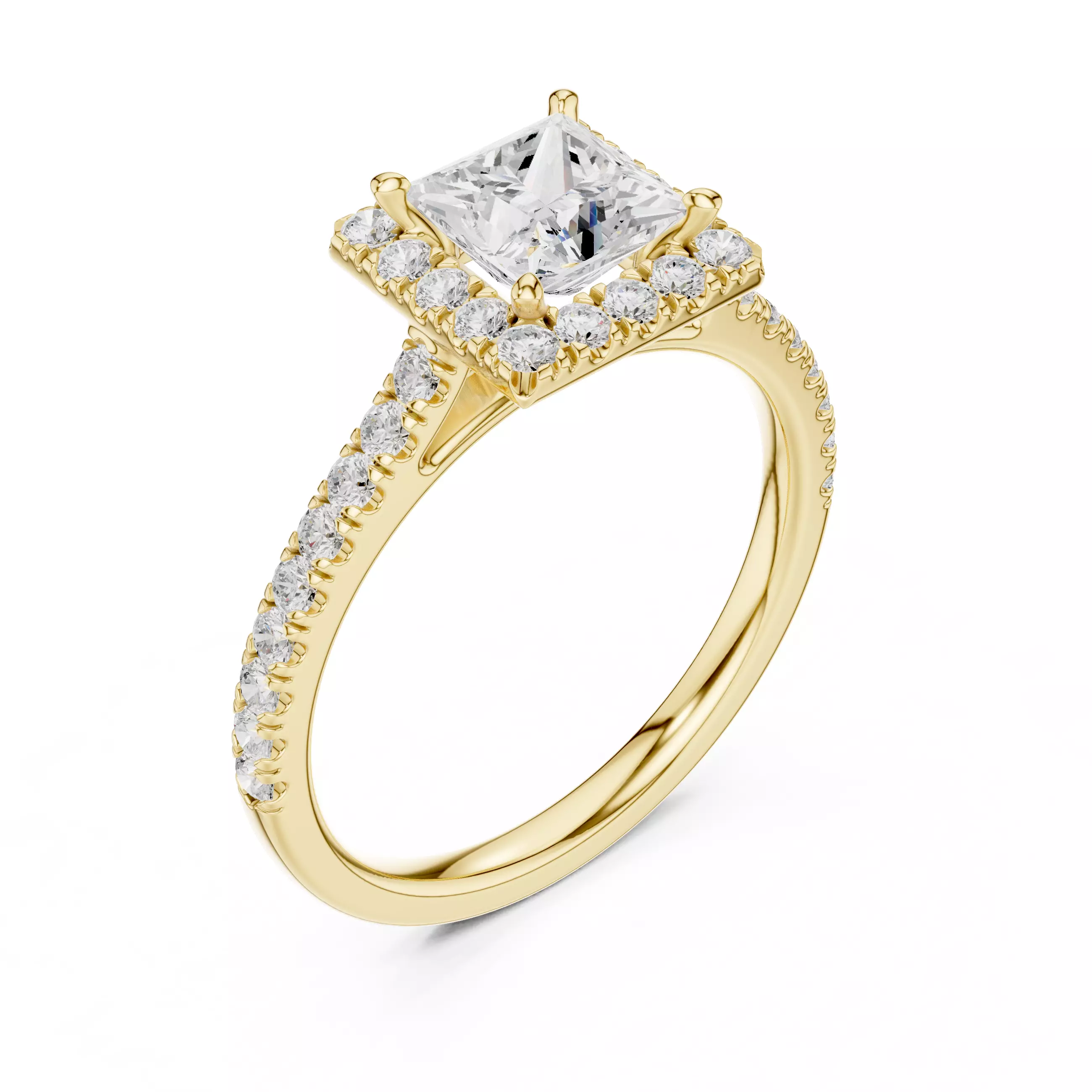 1CT Princess Cut Halo Diamond Engagement Ring 3DM STL Video 3D print model_7