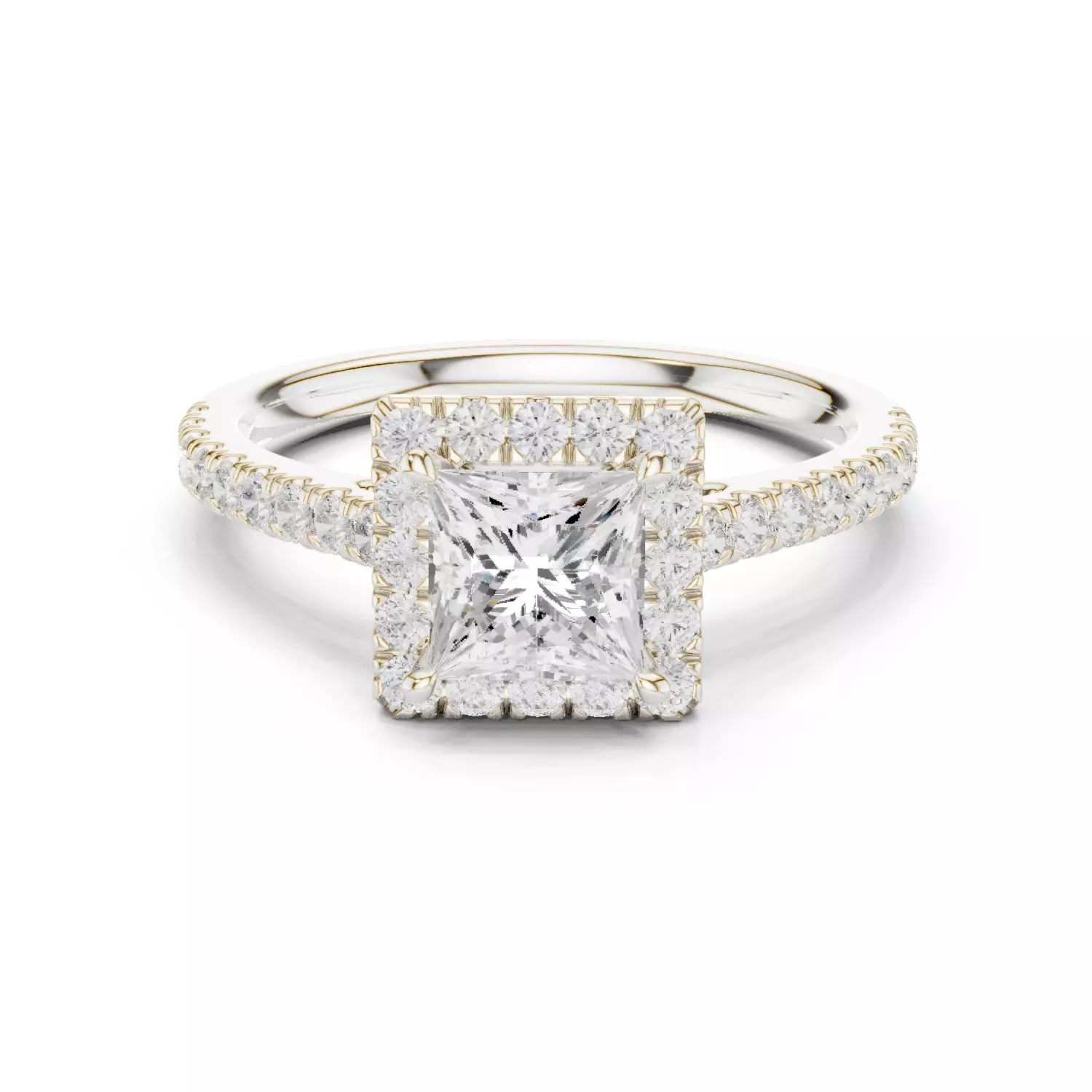 1CT Princess Cut Halo Diamond Engagement Ring 3DM STL Video 3D print model_14