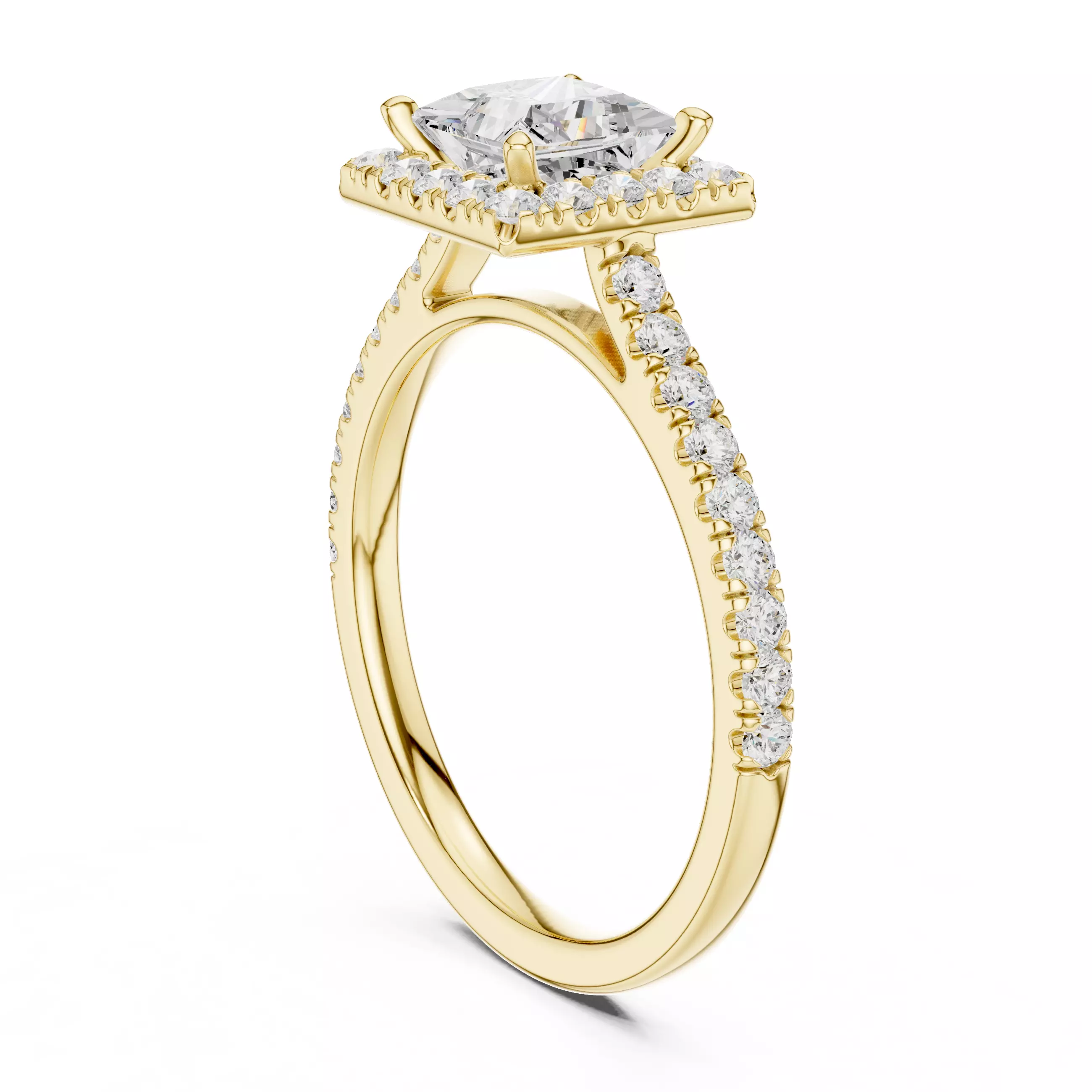 1CT Princess Cut Halo Diamond Engagement Ring 3DM STL Video 3D print model_6