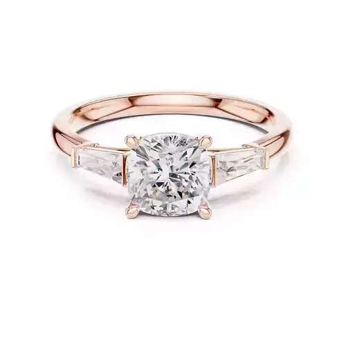 Three Stone Cushion and Taper Baguette Cut Ring 3DM STL Video