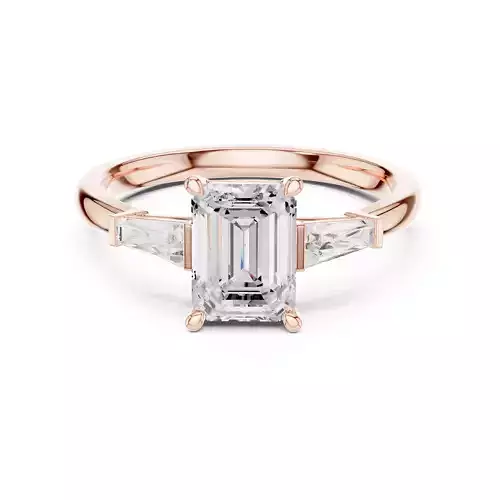 Three Stone Emerald Taper Baguette Bar Set Ring 3DM STL Video