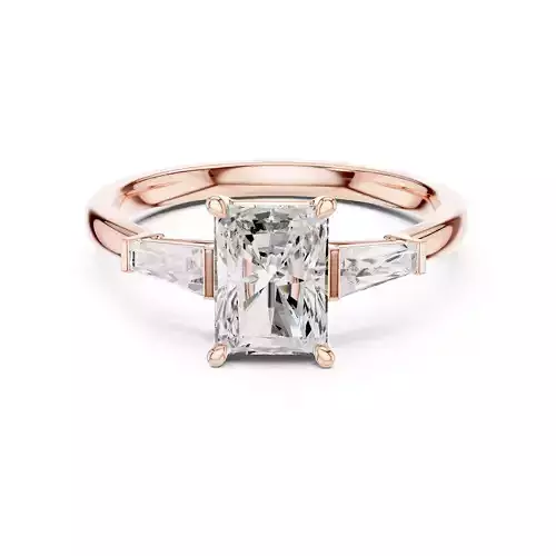 Three Stone Radiant and Baguette Cut Diamond Ring 3DM STL Video