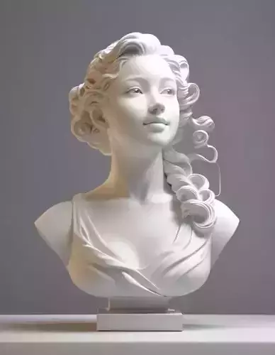 Elegant Marble Bust Classical Beauty Intricate Hair Details