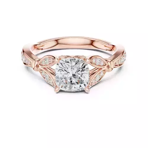 Split Leaf Design Cushion Diamond Wedding Ring 3DM STL Video