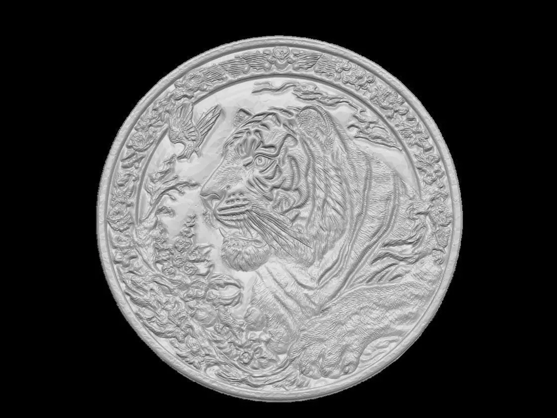Tiger Wildlife Medallion Sculpture Relief 3D print model_1