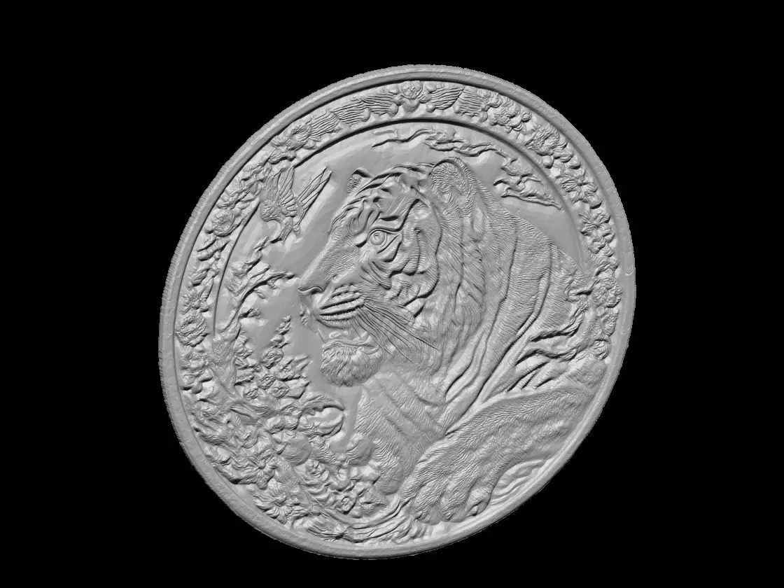 Tiger Wildlife Medallion Sculpture Relief 3D print model_3