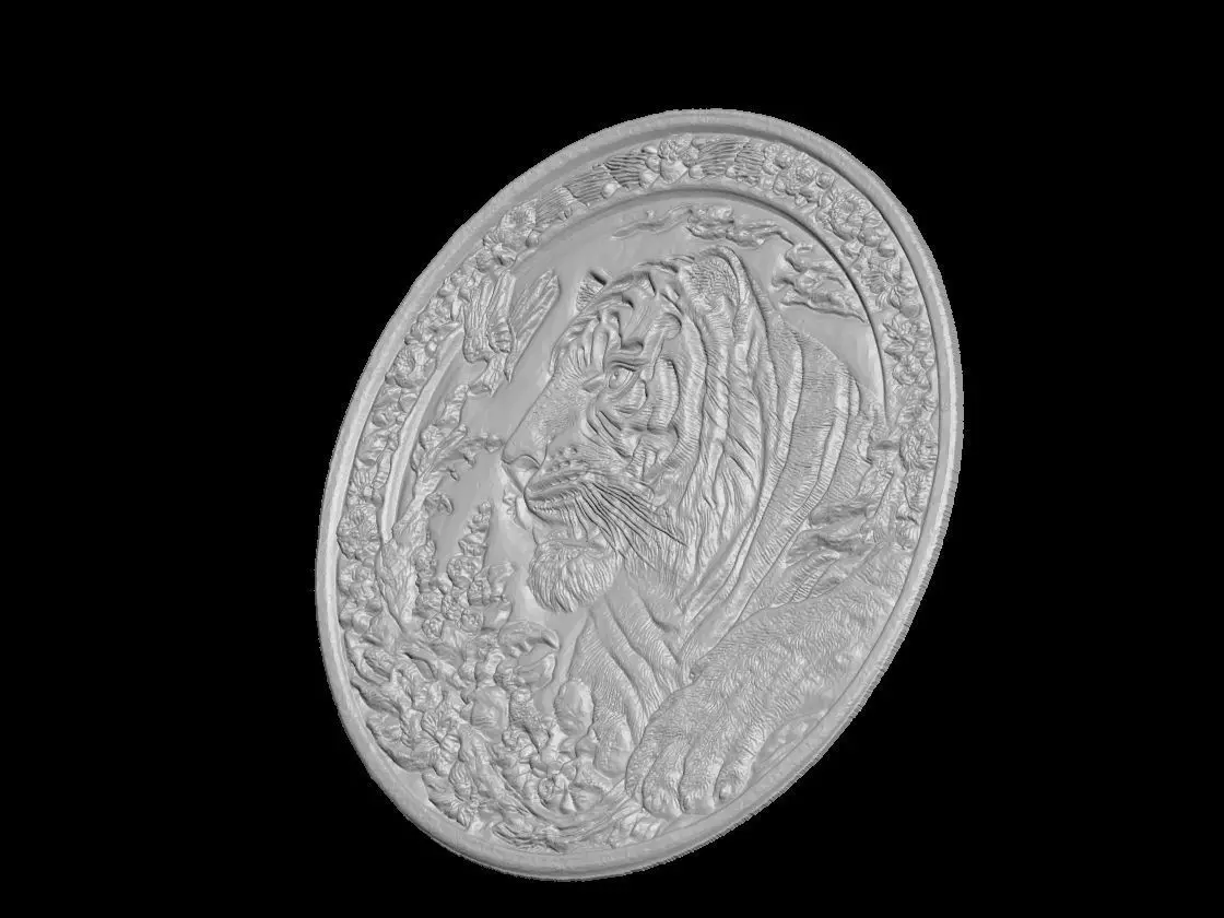 Tiger Wildlife Medallion Sculpture Relief 3D print model_2