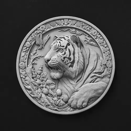 Tiger Wildlife Medallion Sculpture Relief