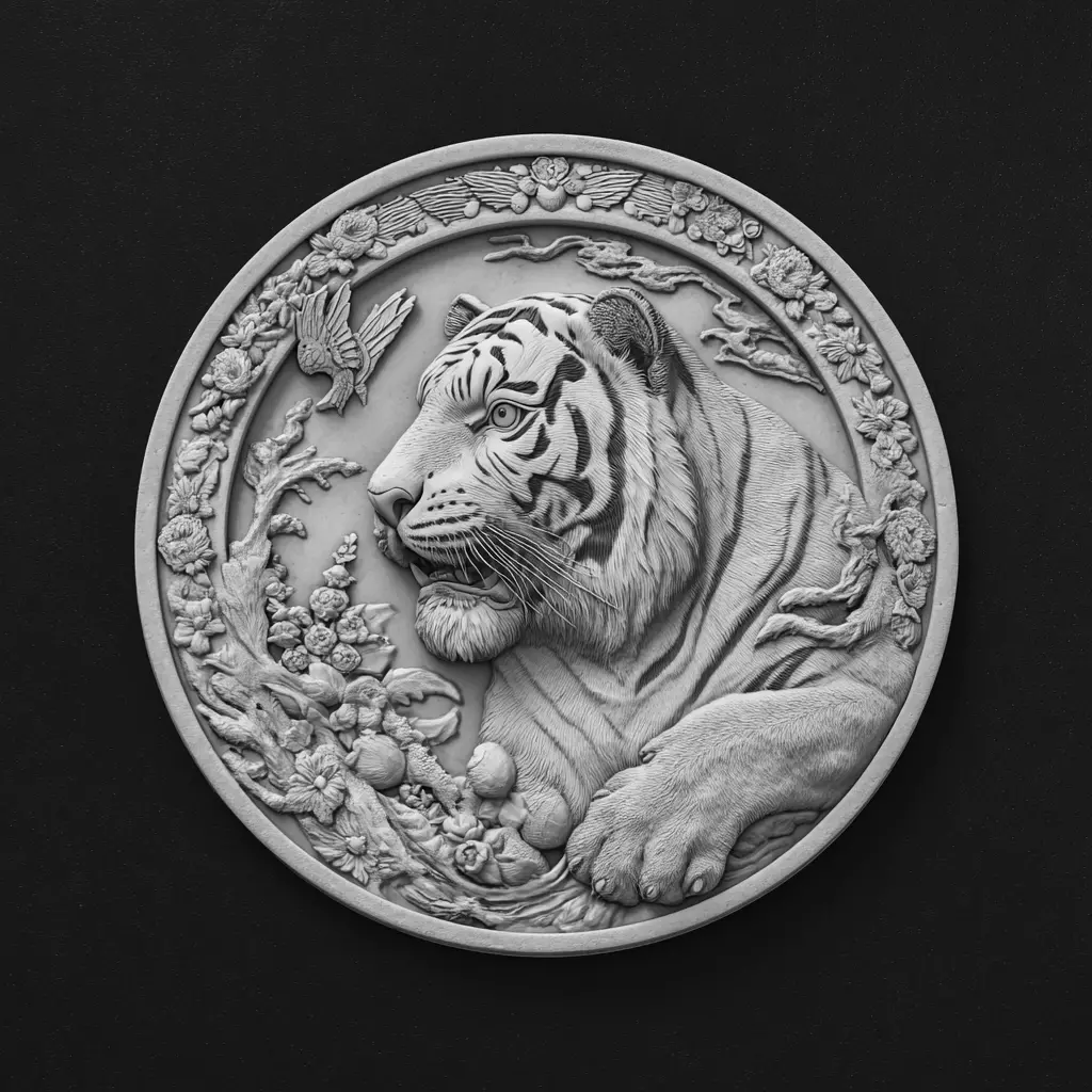 Tiger Wildlife Medallion Sculpture Relief 3D print model_0