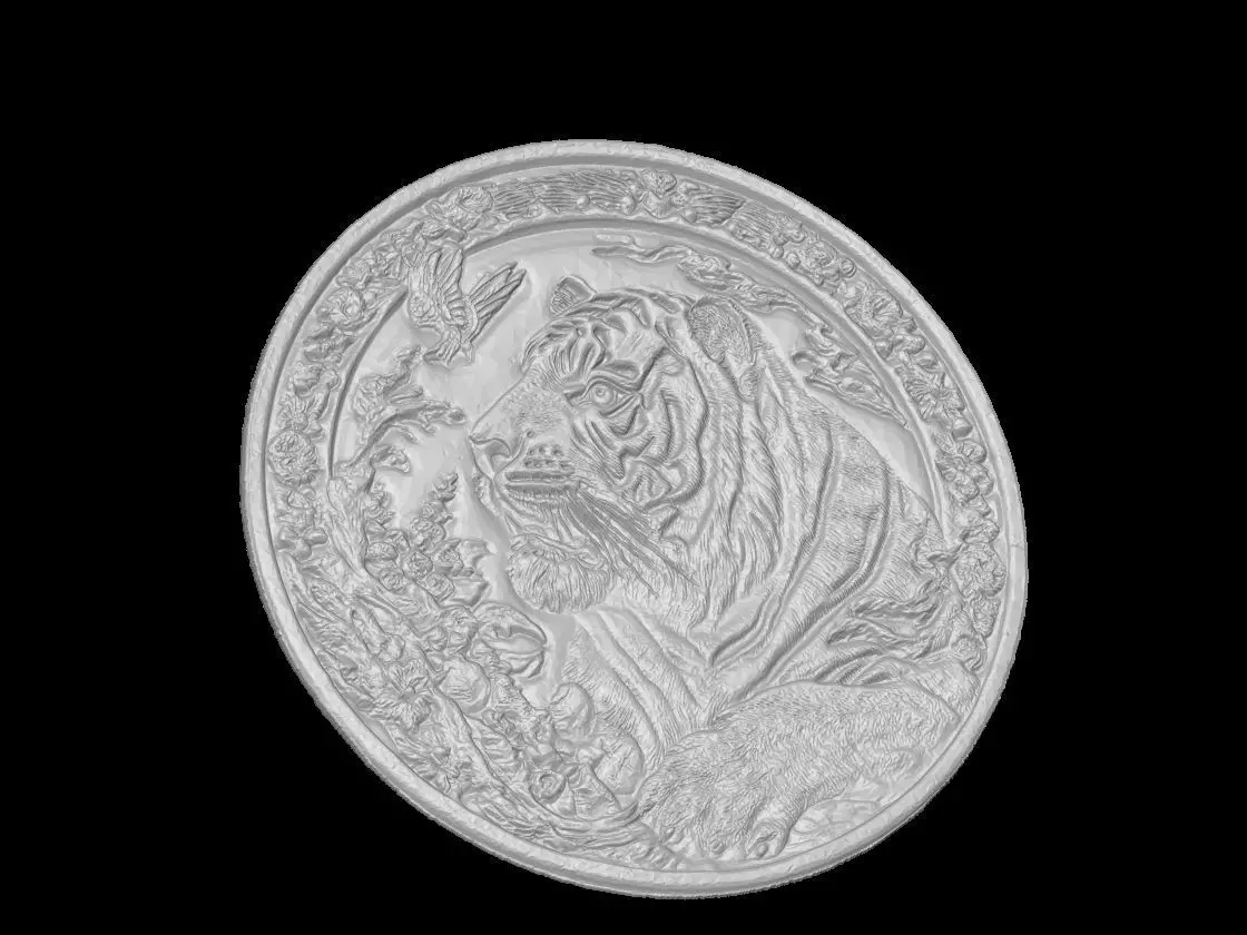 Tiger Wildlife Medallion Sculpture Relief 3D print model_4