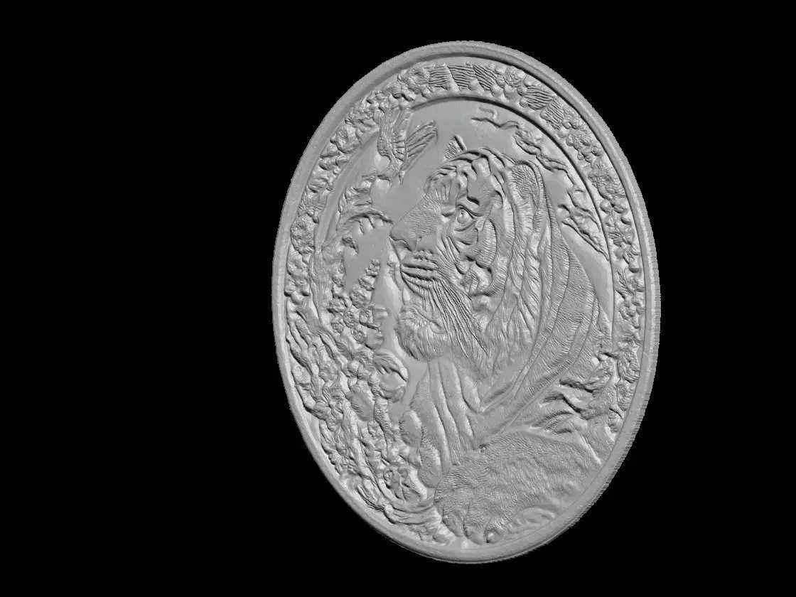 Tiger Wildlife Medallion Sculpture Relief 3D print model_5