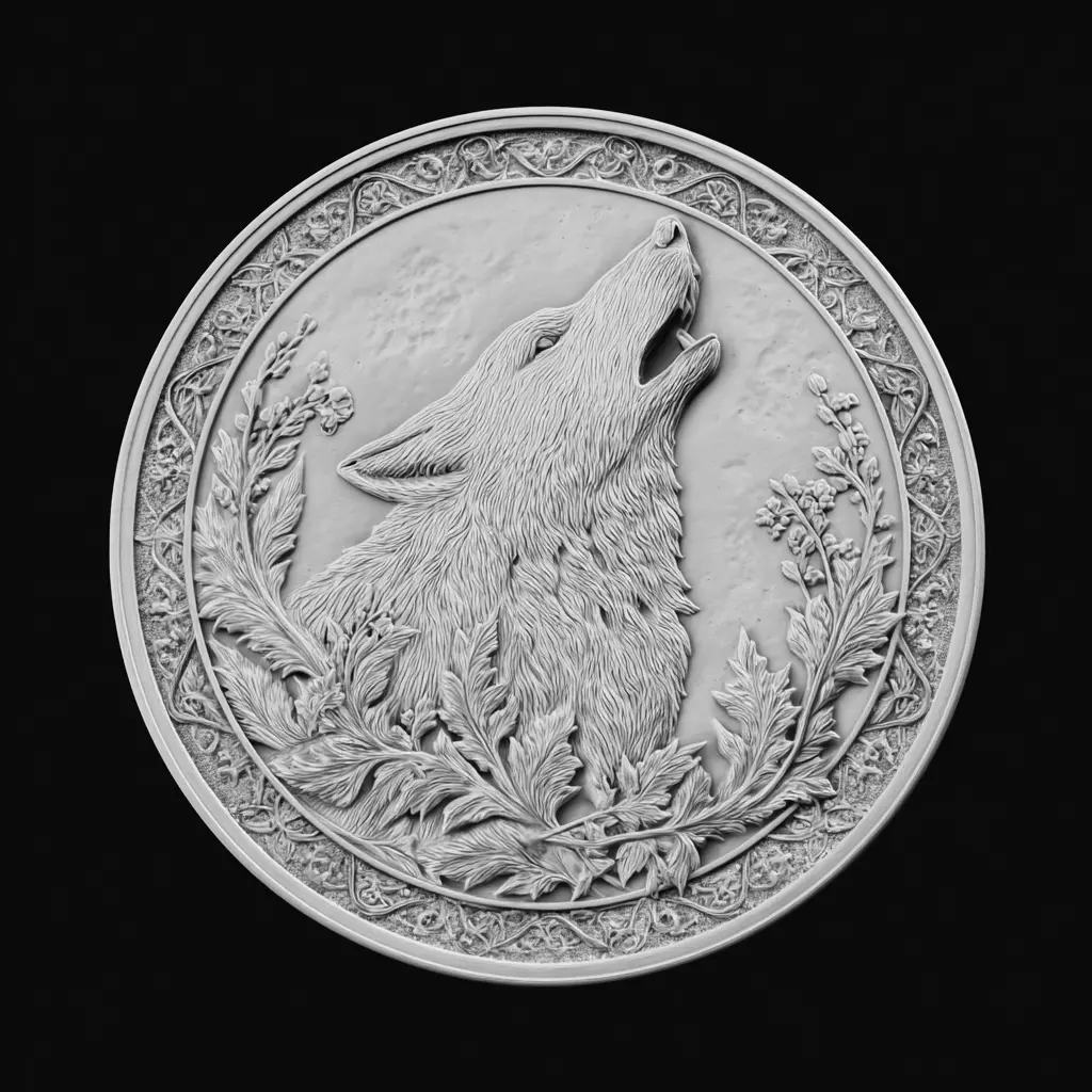 Howling Wolf Medallion Sculpture Relief 3D print model_0