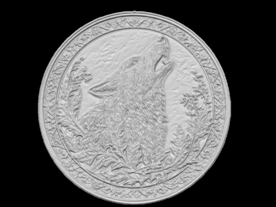 Howling Wolf Medallion Sculpture Relief 3D print model_1