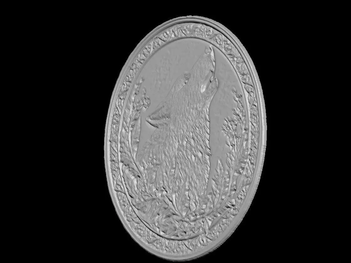 Howling Wolf Medallion Sculpture Relief 3D print model_2