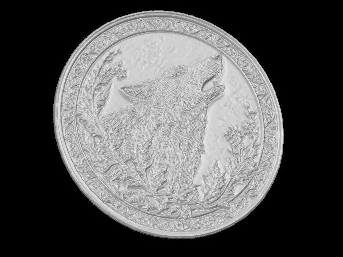Howling Wolf Medallion Sculpture Relief 3D print model_4