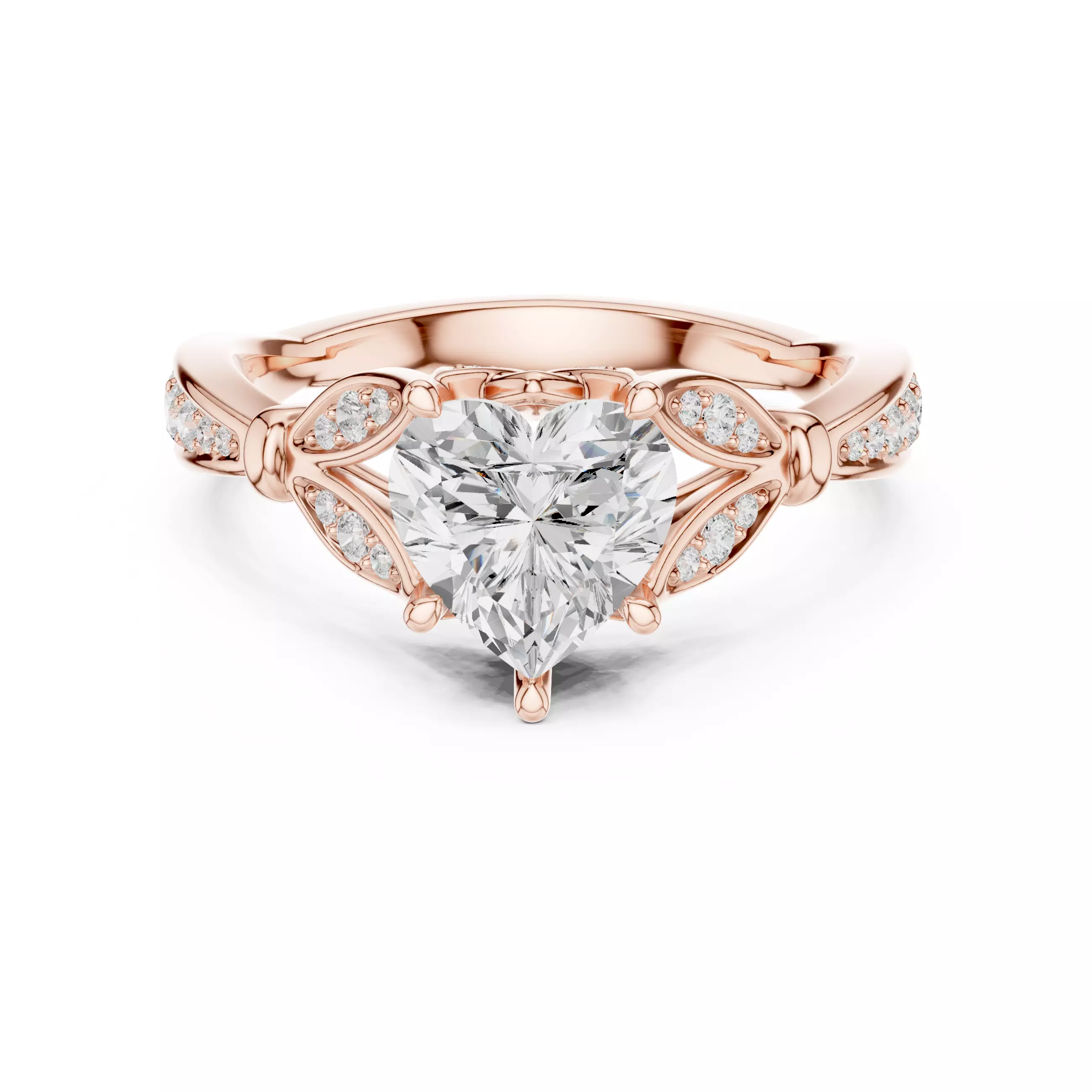 Heart Cut Diamond Ring with Round Diamond Shank 3DM STL Video 3D print model