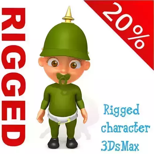 Soldier baby Cartoon Rigged  3D model