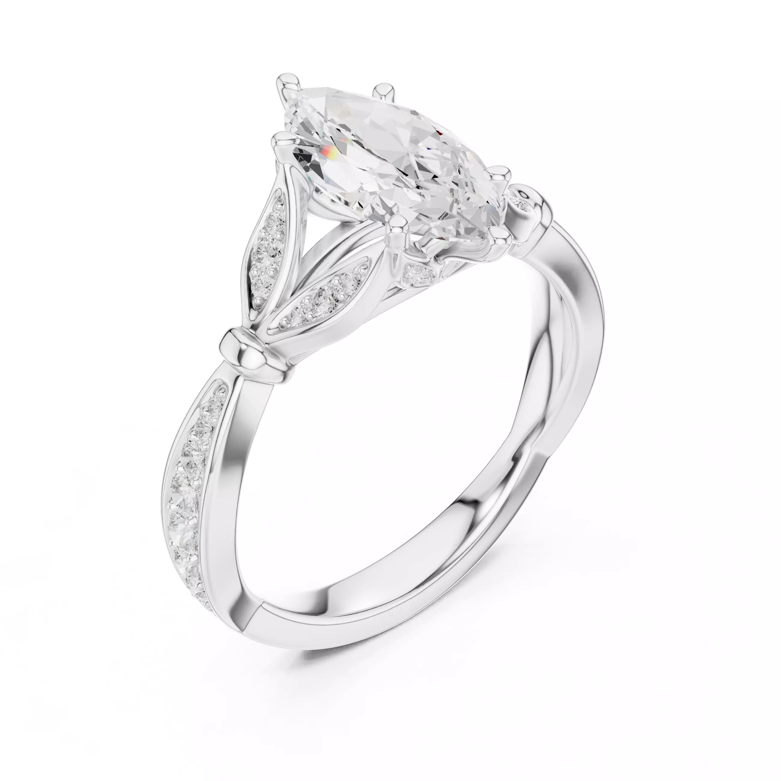 12x6mm Marquise Cut Diamond Engagement Ring 3DM STL Video 3D print model_10