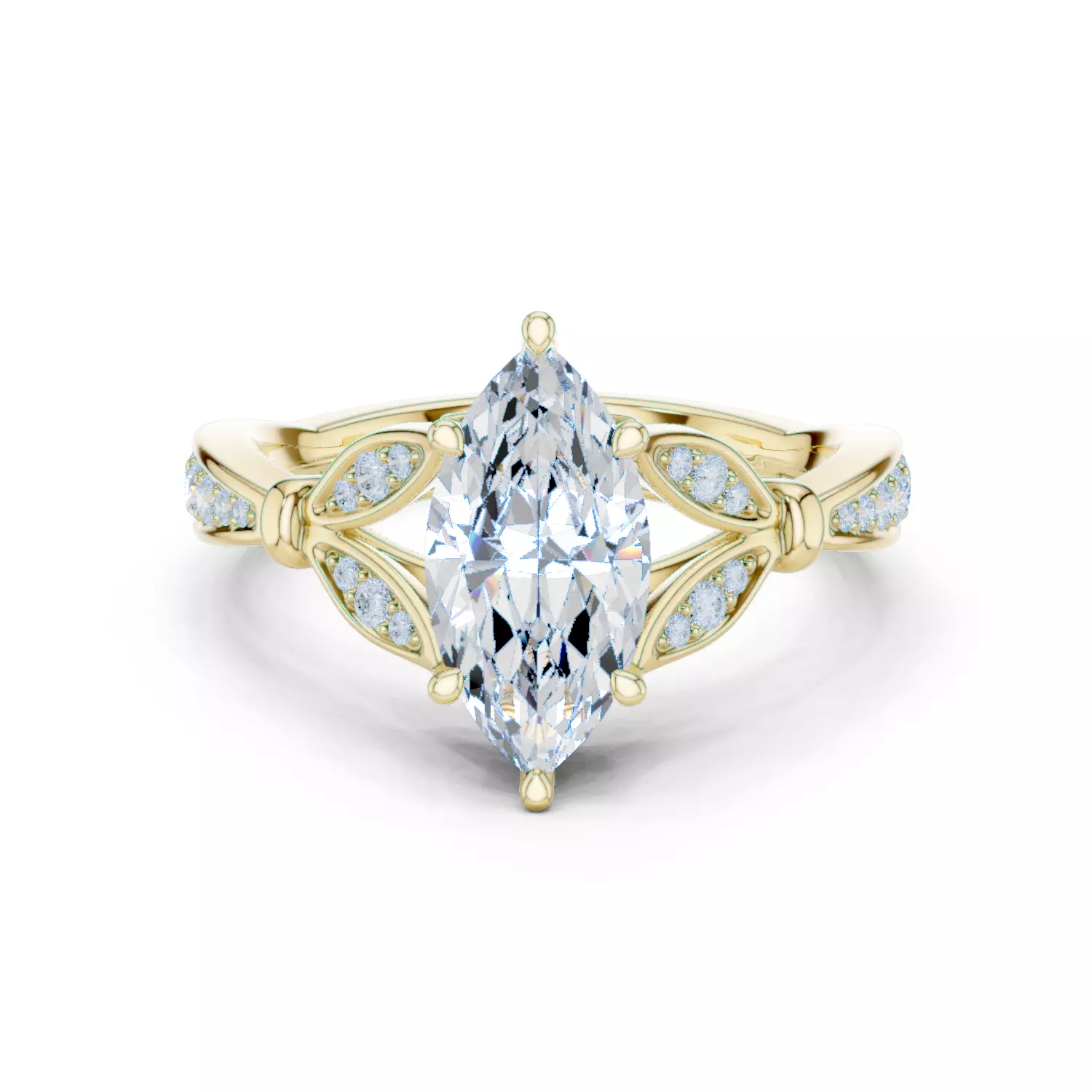 12x6mm Marquise Cut Diamond Engagement Ring 3DM STL Video 3D print model_13