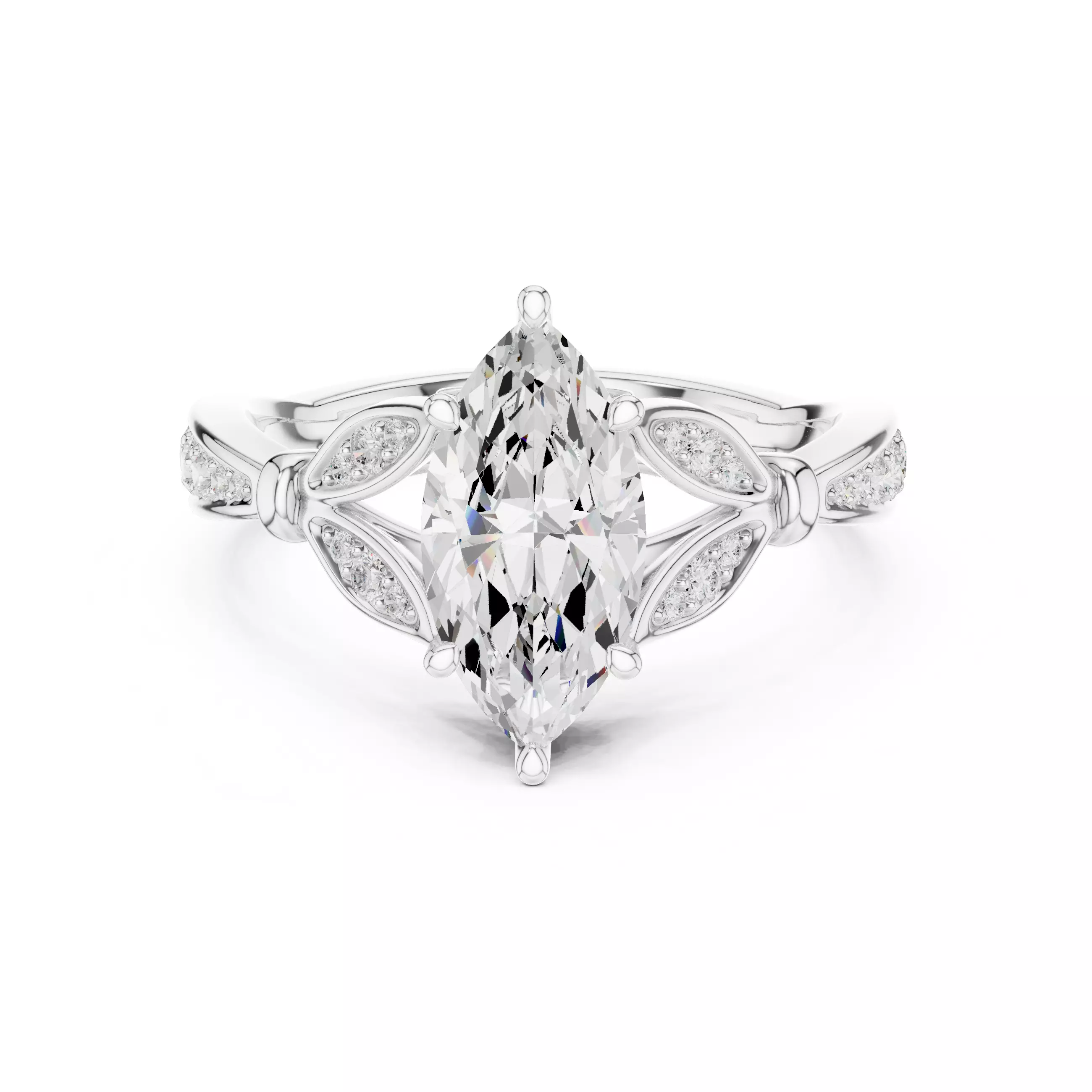 12x6mm Marquise Cut Diamond Engagement Ring 3DM STL Video 3D print model_2