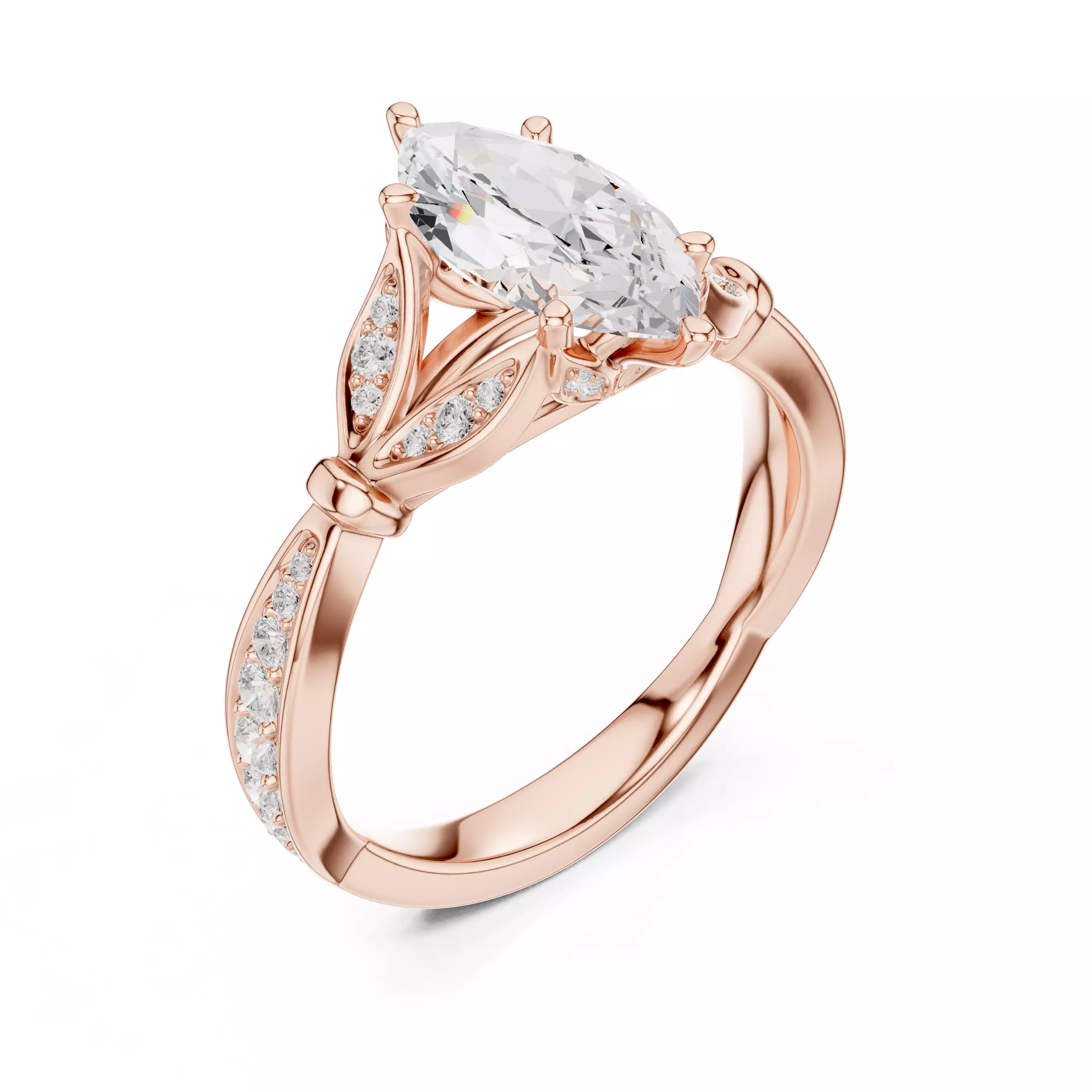 12x6mm Marquise Cut Diamond Engagement Ring 3DM STL Video 3D print model_4