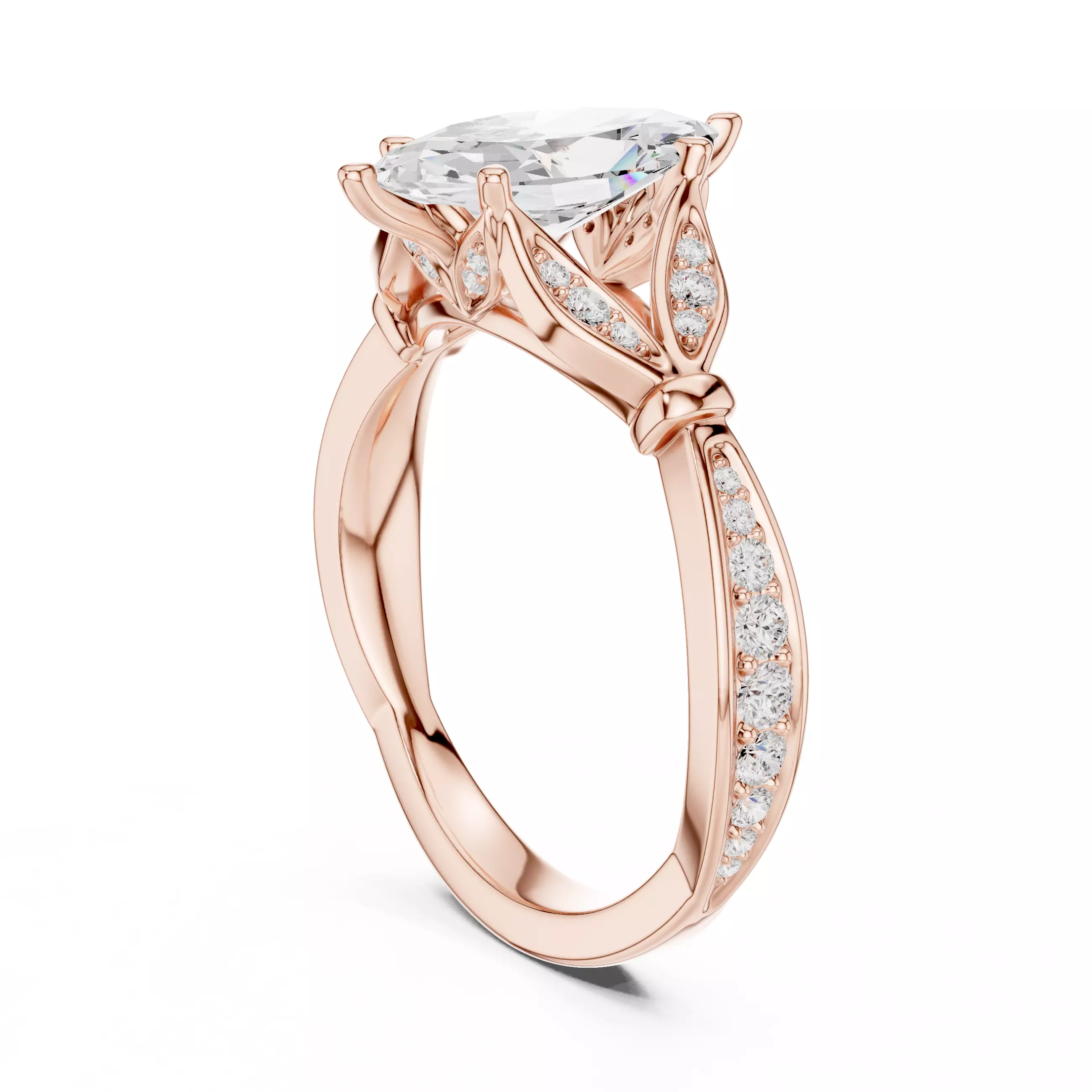 12x6mm Marquise Cut Diamond Engagement Ring 3DM STL Video 3D print model_3