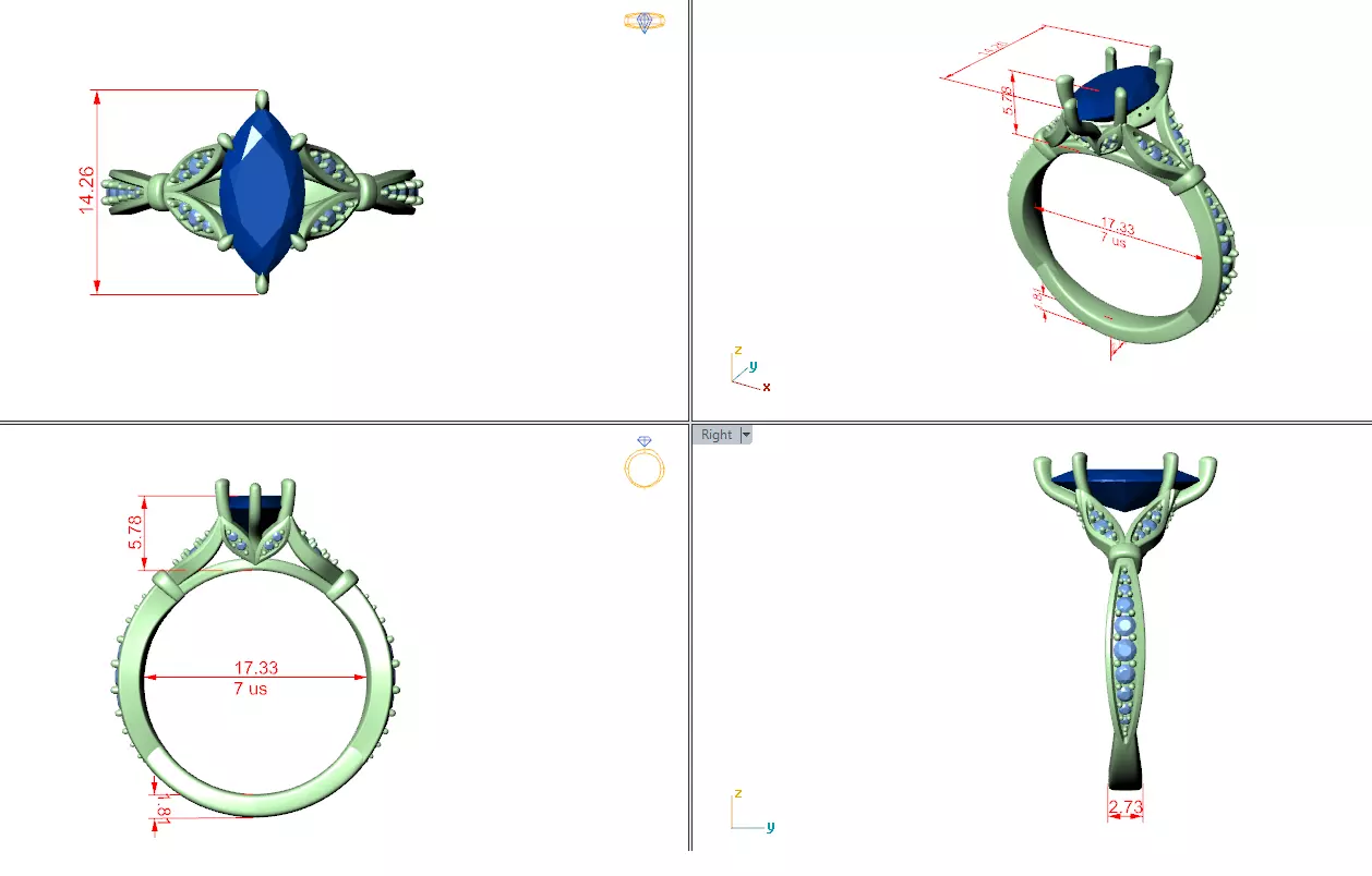 12x6mm Marquise Cut Diamond Engagement Ring 3DM STL Video 3D print model_15