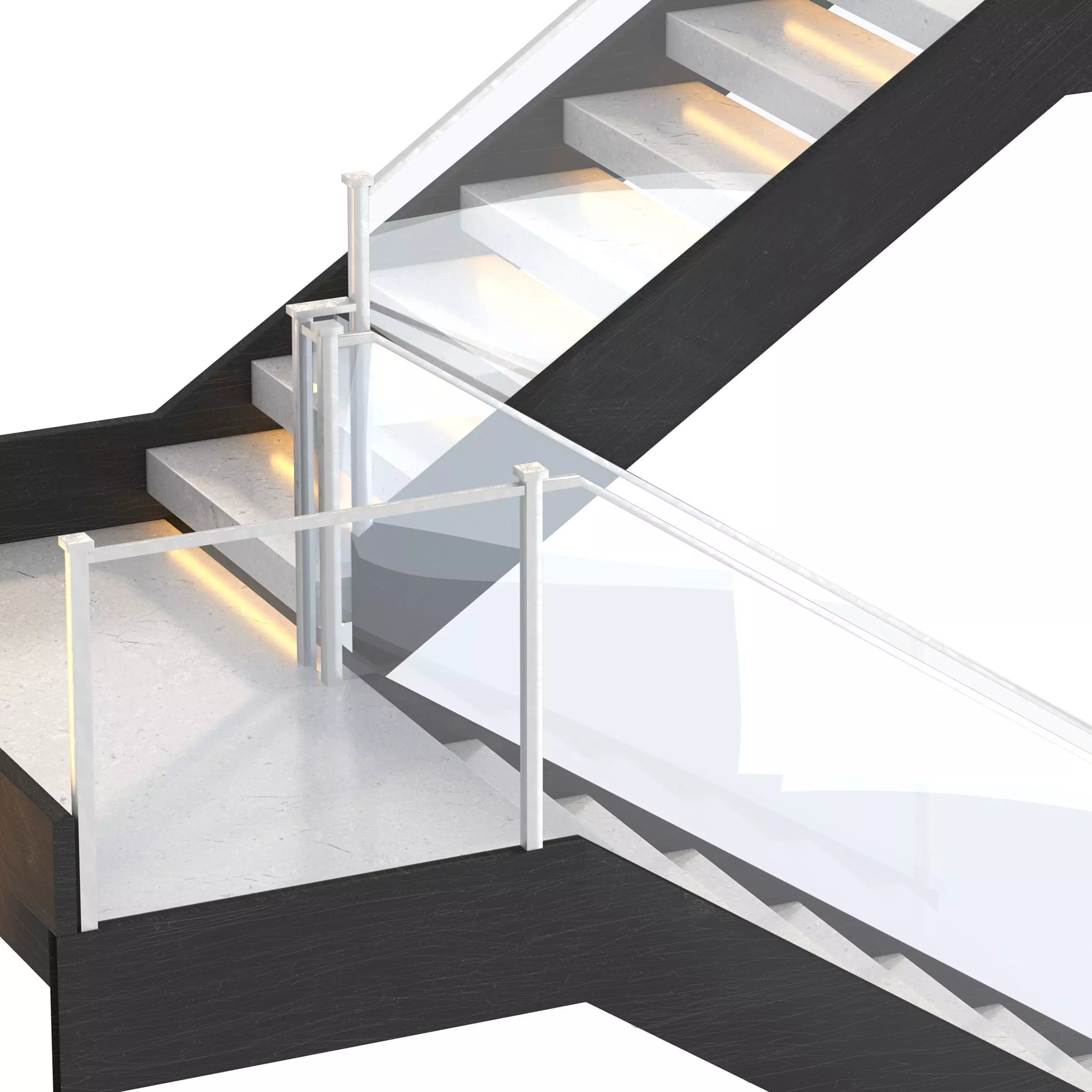 Modern Stone Stair with Framed Glass Railing 3D model_5
